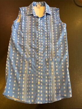 Blue Sleeveless Button-Front Kids Dress turtle print size 8